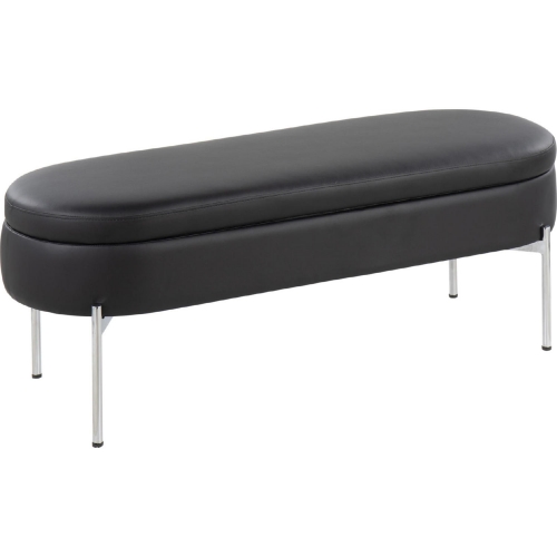 Chloe Storage Bench in Black Leatherette & Chrome Metal